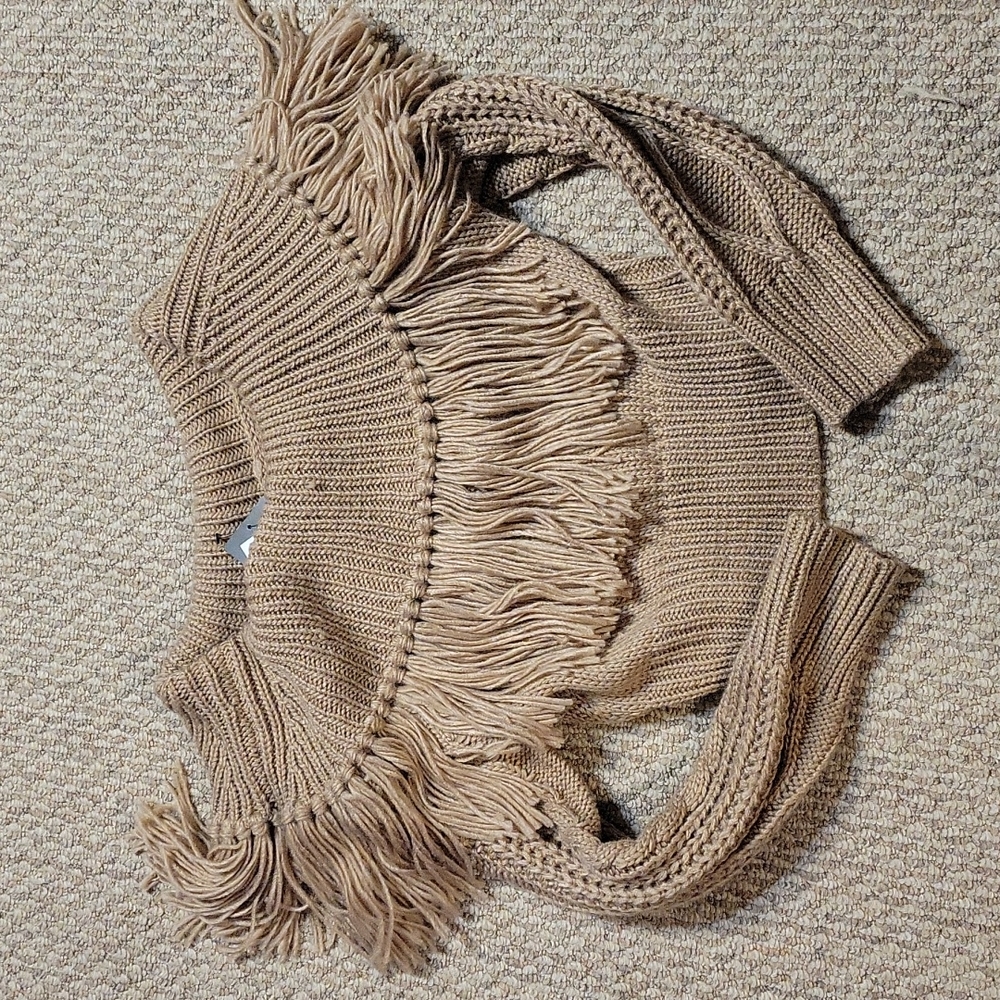 Blue B fringe crop sweater womens small brown
